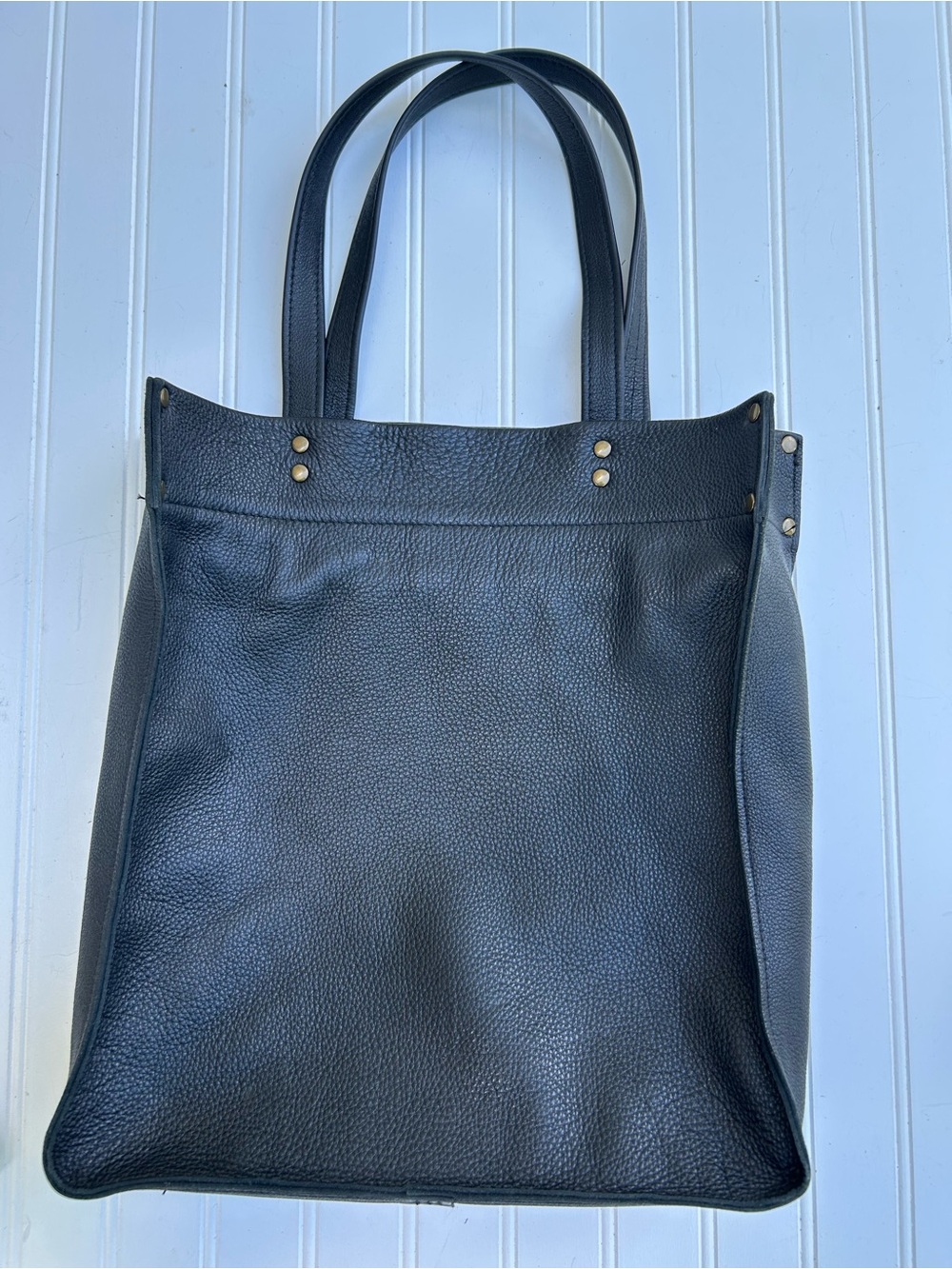 Black Leather Tote Bag Pebbled Classic Work Carry All Strap Pocket Travel 14x12